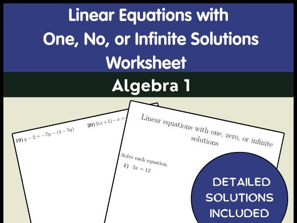 Linear Equations with One, No, or Infinite Solutions Worksheet | Algebra 1