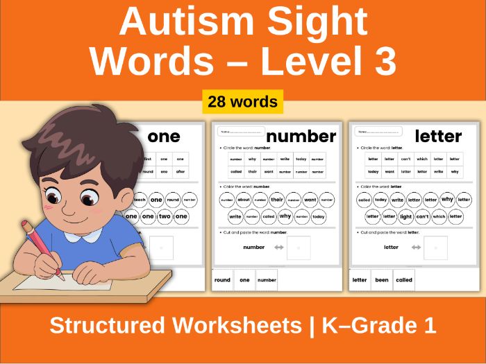 Autism Sight Words Level 3 Worksheets K–1