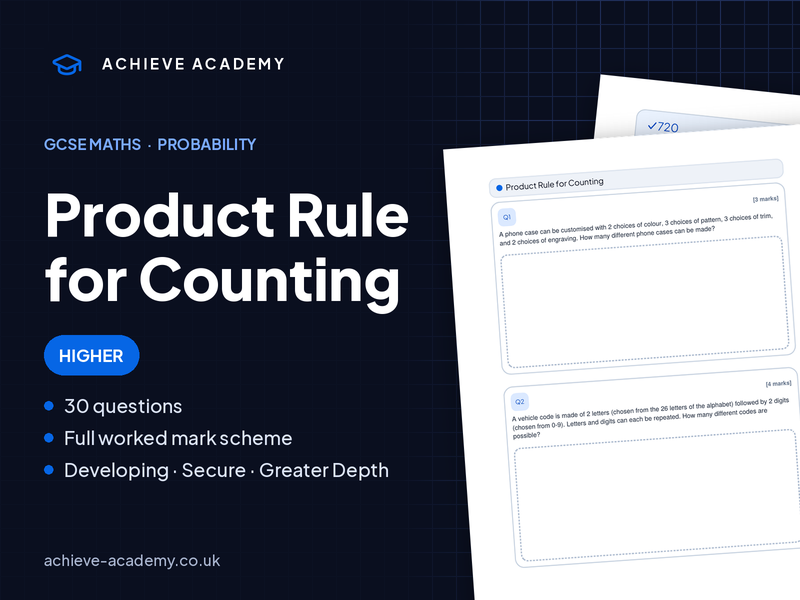 Product Rule for Counting GCSE Maths Higher Booklet + Mark Scheme