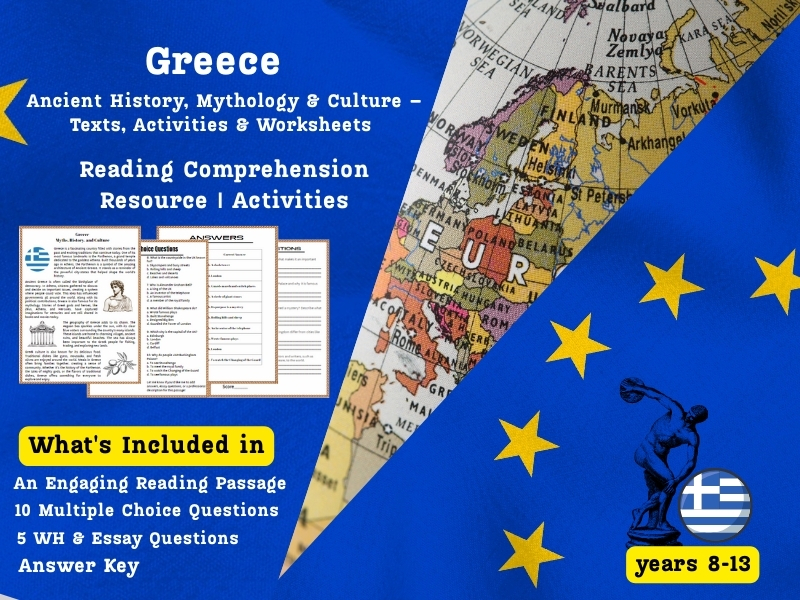 Greece Reading Comprehension Pack: Ancient History, Mythology & Culture – Activities & Worksheets