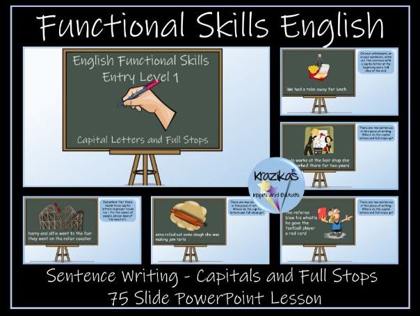 English Functional Skills - Entry Level 1 Writing - Capital Letters and Full Stops PowerPoint Lesson