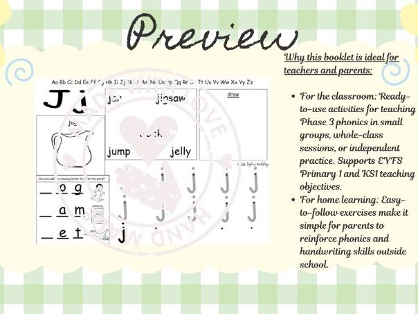 Phase 3 Phonics Booklet 1 - JVWXYQUZ  - non-cursive