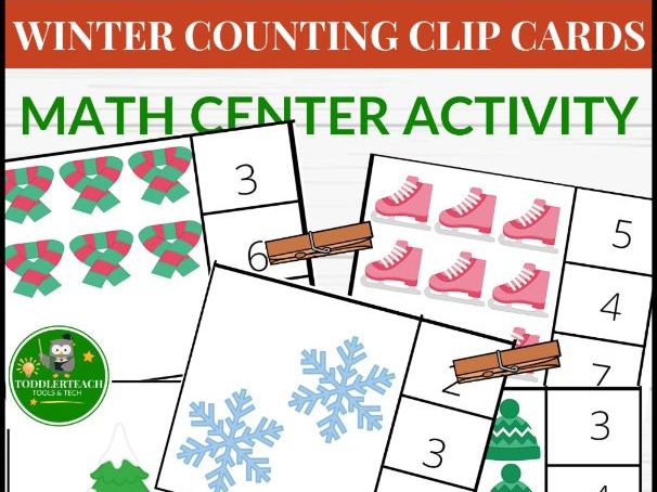 Winter counting clip cards to 10, math center activity,preschool,kindergarten