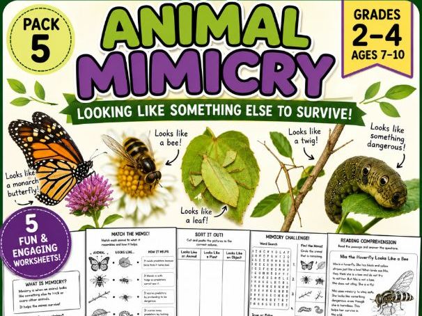 Animal Mimicry Worksheets | Animal Adaptations Science Activities | Grades 2–4