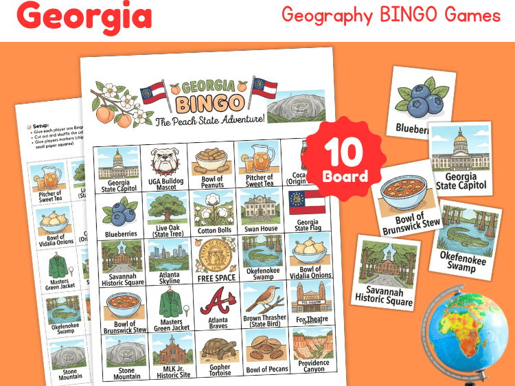 Georgia Geography Bingo Game | State Facts, Landmarks & Culture