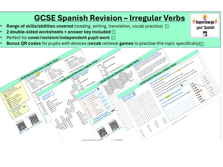 GCSE Spanish Revision: Irregular Verbs (2x double-sided worksheets)