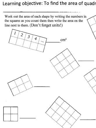 Fully differentiated worksheets for calculating Area of shapes