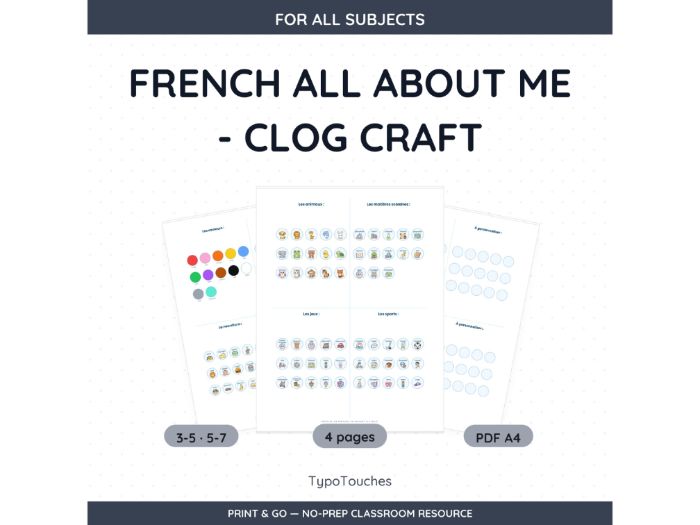 French All About Me - Clog Craft | 4 Sheets