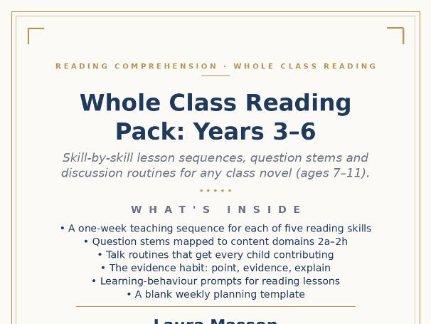 Whole Class Reading Pack: Years 3 to 6