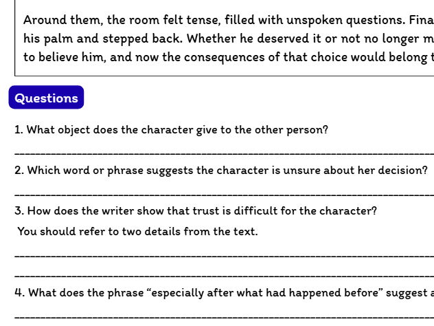 KS3 Reading & Inference – Short Extracts & Skills: Relationships & Trust