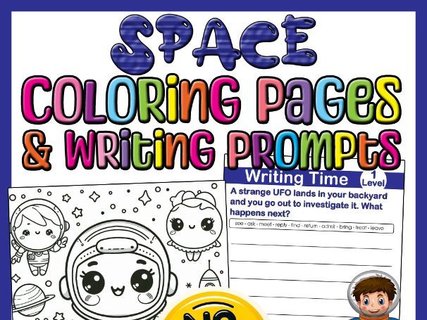 Space Coloring Pages and Writing Prompts Sub Plan for 3rd 4th 5th Grade