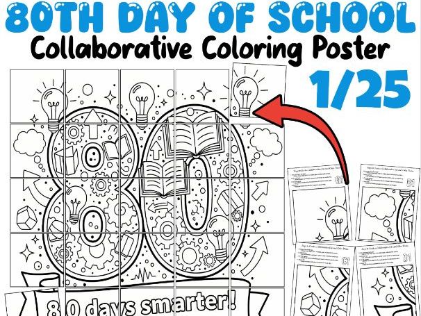80th Day of School Collaborative Coloring Poster | 80 Days Smarter