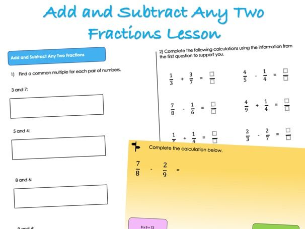 Year 6 Fractions - Add and Subtract Any Two Fractions Lesson