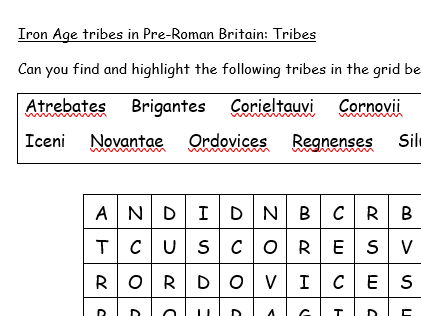 Stone Age to Iron Age Britain: Iron Age tribes – word searches