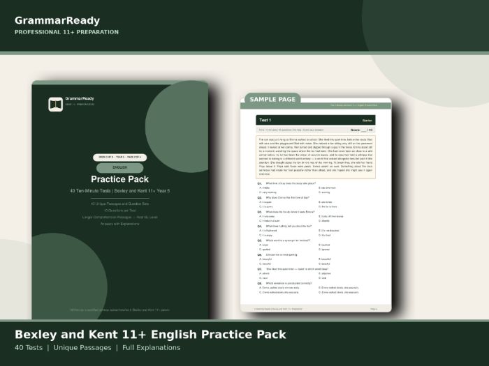 Bexley and Kent 11+ English Practice Pack — 40 Tests, SPAG, Comprehension, Full Explanations