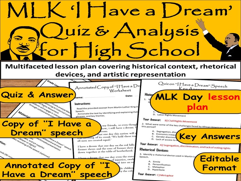 Martin Luther King Jr ‘I Have a Dream’ Speech Analysis – High School Lesson with Quiz