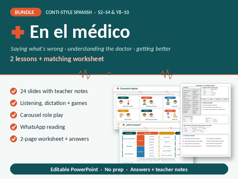 Spanish Doctor's Bundle: 2 Lessons + Worksheet | Conti-style