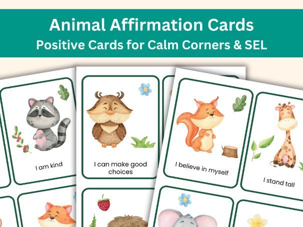 Animal Affirmation Cards – 32 Positive Affirmations for Kids + 4 Blank | SEL