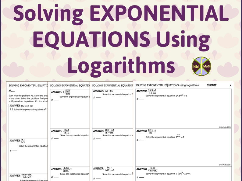Solving Exponential Equations Using Logarithms - Circuit (12 problems)