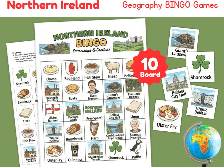 Northern Ireland Bingo Game | Geography & Culture Printable