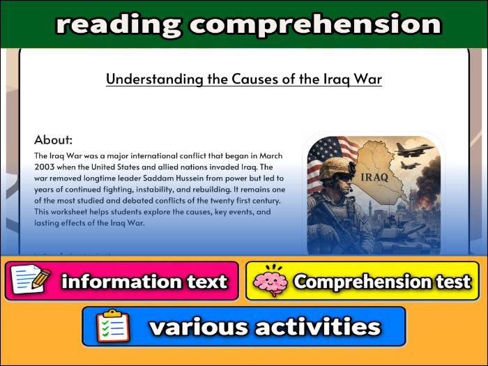 Understanding the Causes of the Iraq War - reading  Comprehension & Activities