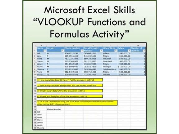 VLOOKUP Functions and Formulas Lesson for Microsoft Excel