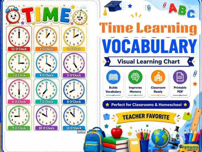 Time Learning Chart for Kids | Analog & Digital Clock Educational Poster for Preschool, Kindergarten