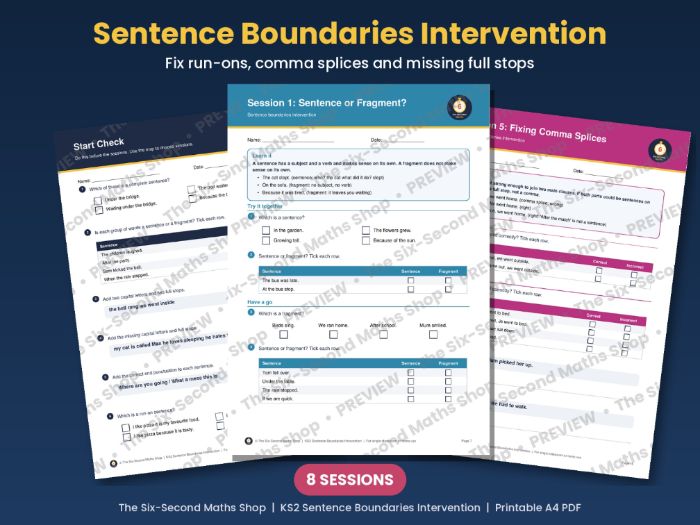KS2 Sentence Boundaries Intervention Pack - Run-ons, Comma Splices and Full Stops