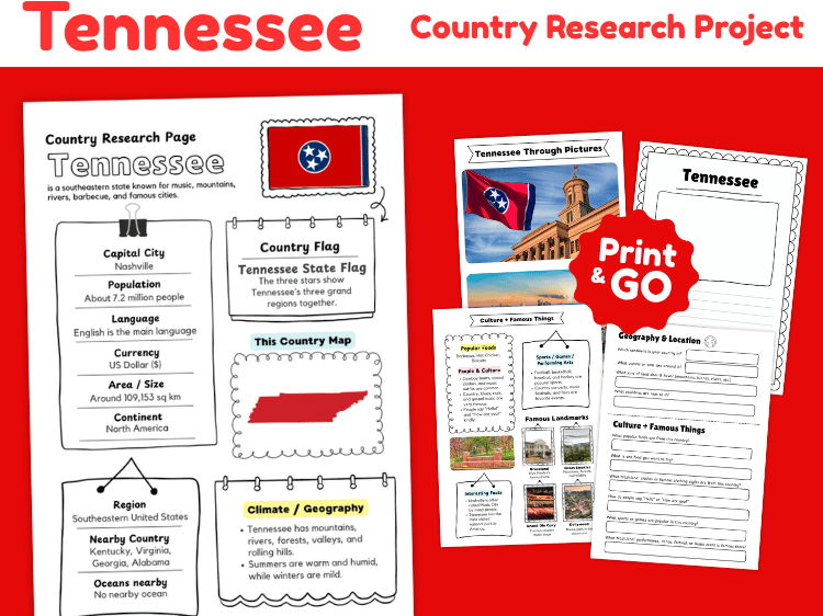 Tennessee State Research Project | Geography & Culture Worksheets