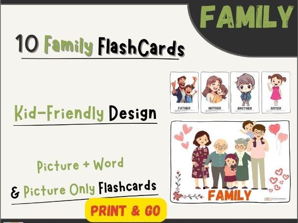 Family Flashcards for Kindergarten & grade 1 | ESL Family Vocabulary | K-2