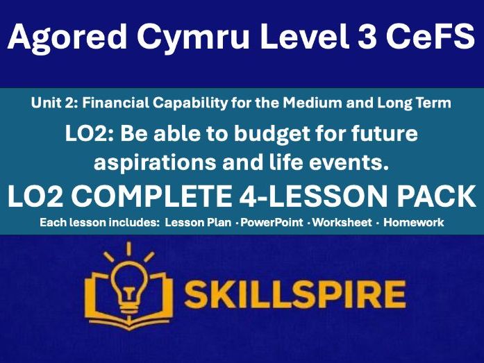 Agored Cymru CeFS Level 3 | Unit 2 LO2 | Budgeting for Aspirations | Complete 4-Lesson Pack