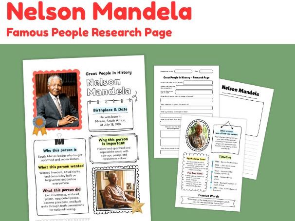 Nelson Mandela Biography Research Project | Famous People Worksheets