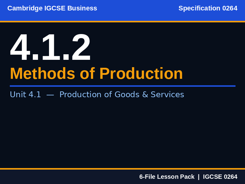 Cambridge IGCSE Business 0264 | 4.1.2 Methods of Production | Lesson Pack
