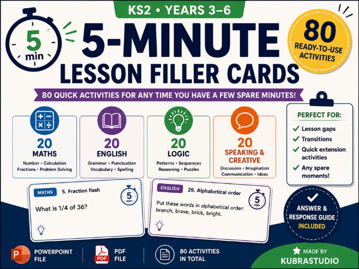 KS2 5-Minute Lesson Filler Cards – 80 Tasks