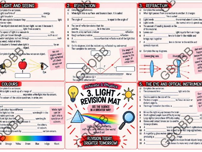 KS3 Activate 1 Physics: Light Revision Mat
