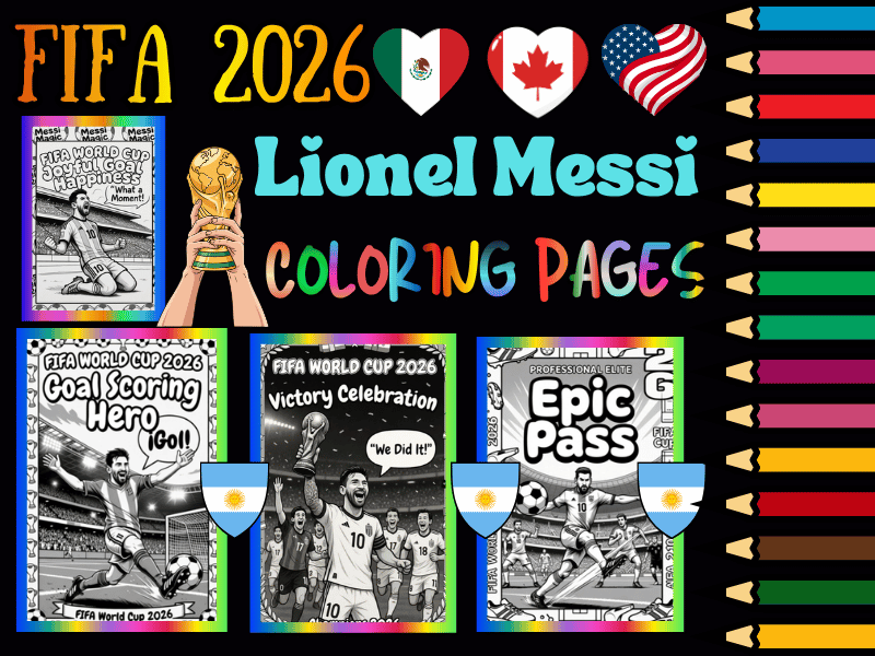 FIFA World Cup 2026 Lionel Messi Coloring Pages for Kids | Soccer NO PREP Pack