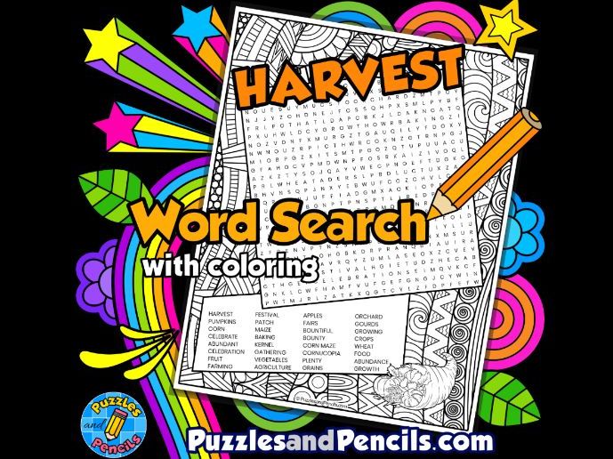 Harvest Word Search Puzzle Activity with Colouring | Harvest Festival Wordsearch