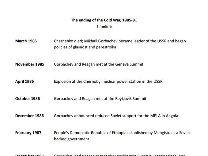 Timelines - From Detente to the end of the Cold War (AQA A-level history Unit 2R)