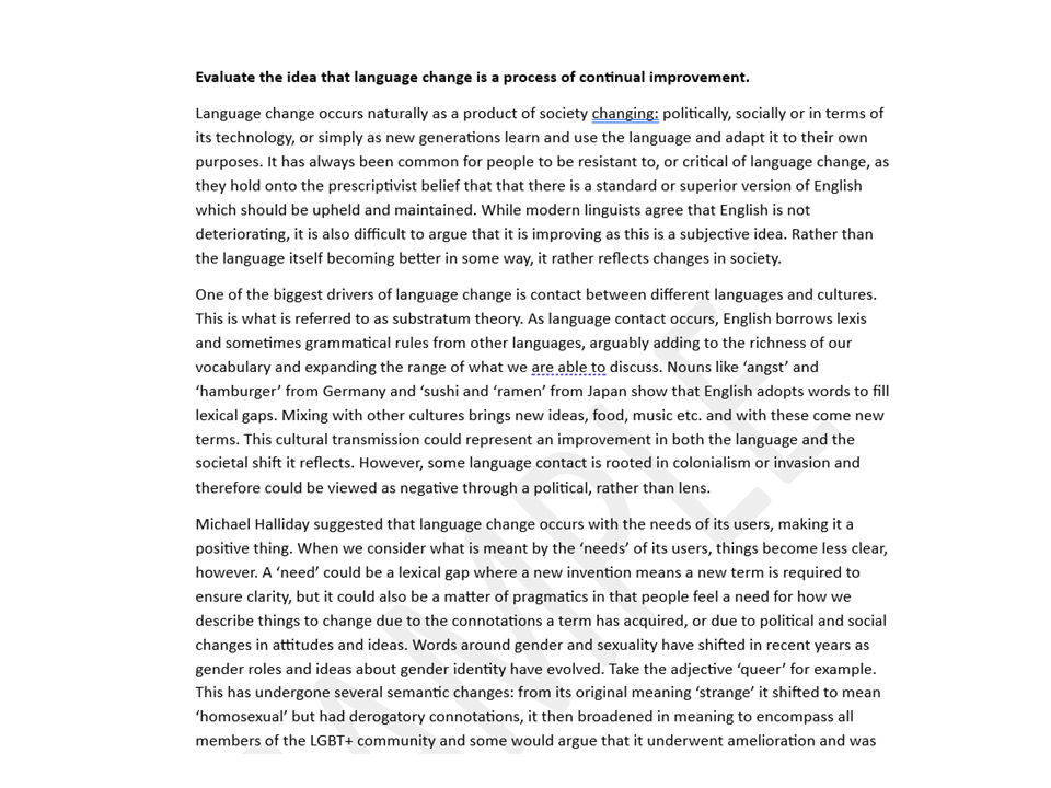 Example essay: Language Change 2025 Paper