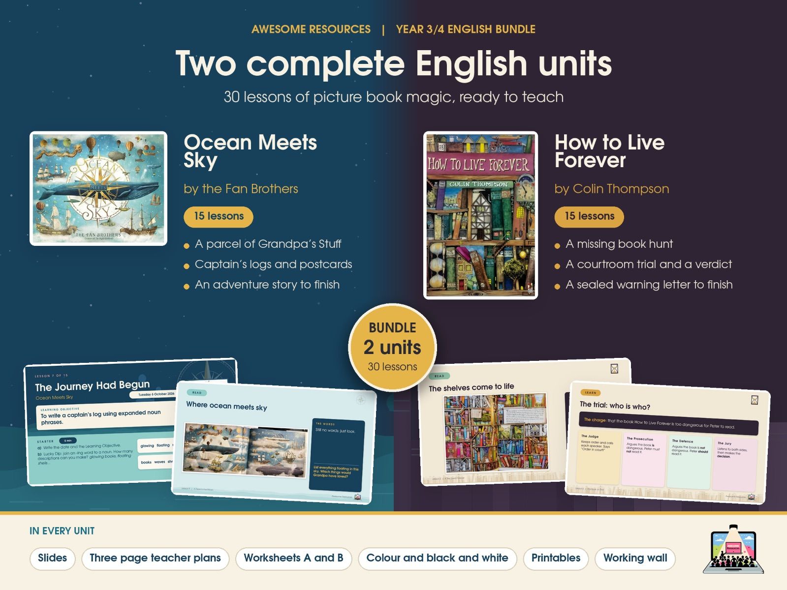 Year 3/4 - 2x English Units of Work - 30 lessons - Ocean Meets Sky & How to Live Forever
