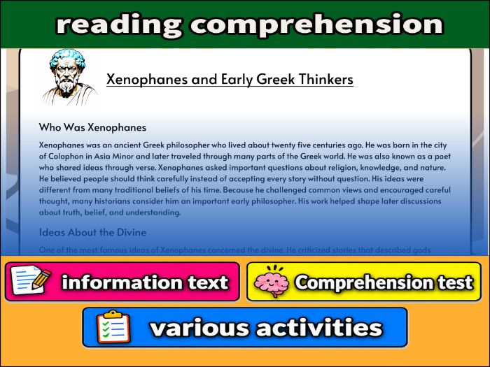Xenophanes and Early Greek Thinkers- Reading Comprehension, Worksheet & Activities