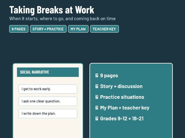 Social Narrative: Taking Breaks at Work | Young Adult Work