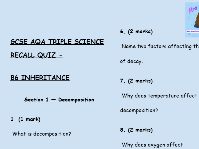 GCSE AQA Triple Biology – Inheritance Retrieval Questions & Exam Practice