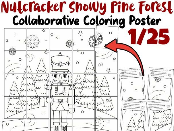 Nutcracker Snowy Pine Forest Collaborative Poster | Winter Christmas Coloring
