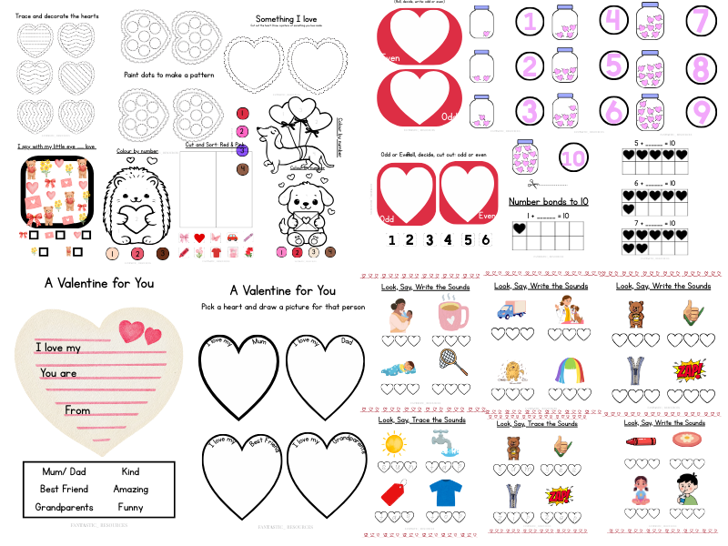 Valentine’s Day EYFS & Year 1 Activity Bundle | Phonics, Early Maths & Fine Motor save 50p