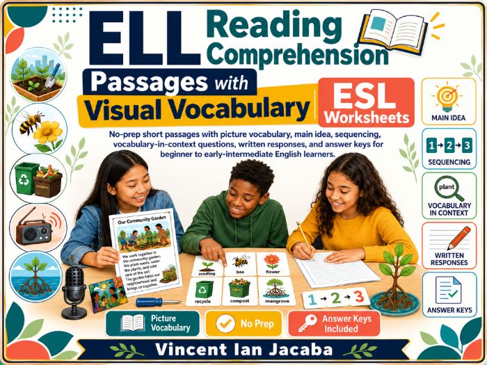 ELL Reading Comprehension Passages with Visual Vocabulary | ESL Worksheets