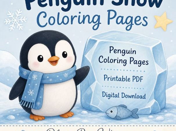 Penguin Snow Coloring Pages | Penguin Coloring Pages | Printable PDF | Digital Download