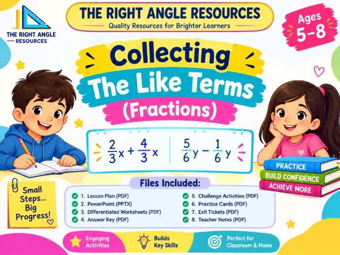 Collecting Like Terms with Fractions | Maths Worksheets | Ages 5–8