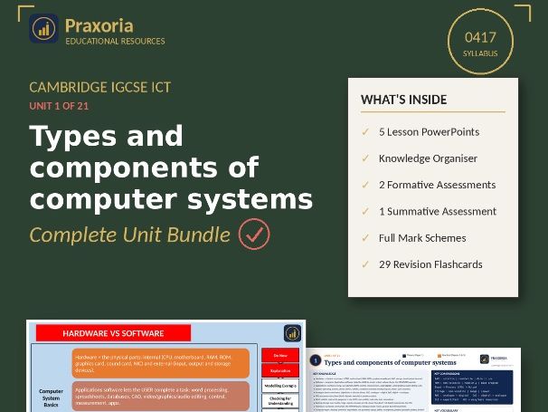 IGCSE ICT (0417) Topic 1- Types and components of computer system Pack