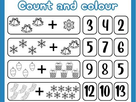 math worksheets (count & colour) winter 2026